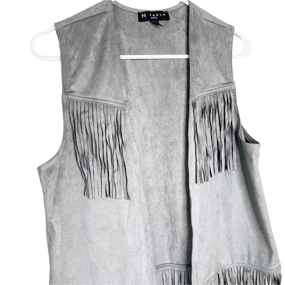 N Touch Western Cowgirl Fringed Vest Gray Faux Suede Women’s Petite - Picture 4 of 4